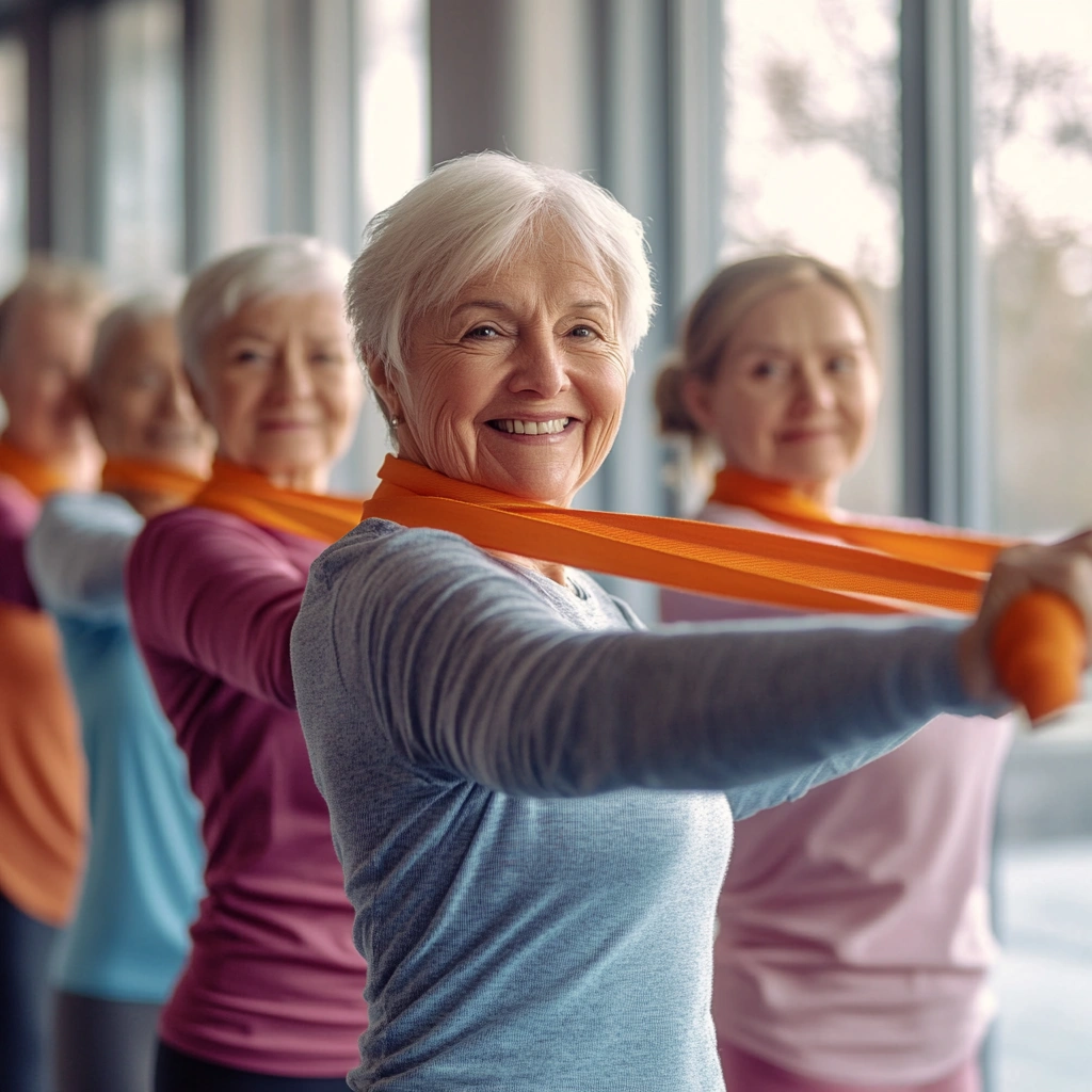 Група пенсіонерів на заняттях з фітнесу